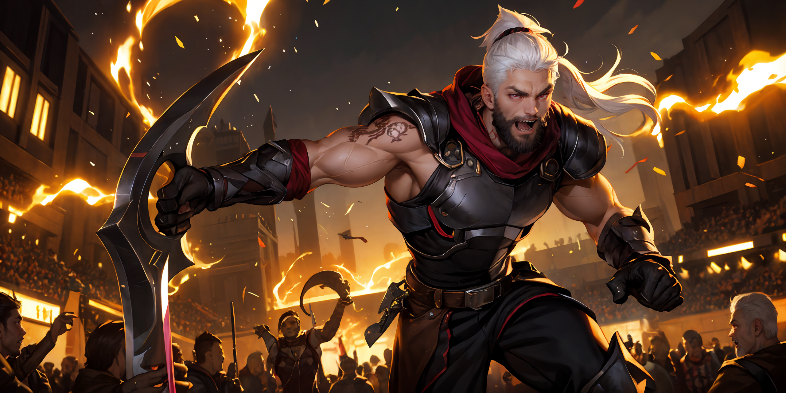 09748-751953066-HEZI, LOL, ___(lol style___), game cg, male focus, teeth, ponytail, long hair, 1boy, muscular, weapon, glowing eyes, claw _(weap.png